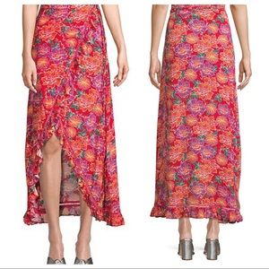 PALOMA BLUE Stevie Ruffled Floral-print Crepe De Chine Wrap Maxi Skirt In Red